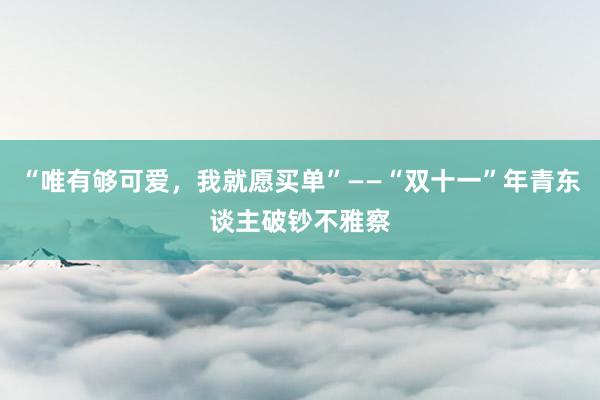 “唯有够可爱，我就愿买单”——“双十一”年青东谈主破钞不雅察